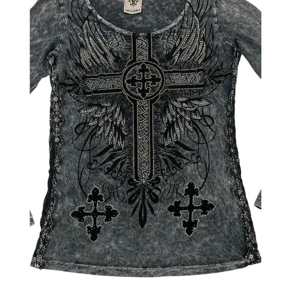 Vocal Cross Logo Tee Gray Black Medium Long Sleeve Goth Grunge Punk Edgy - Picture 2 of 12